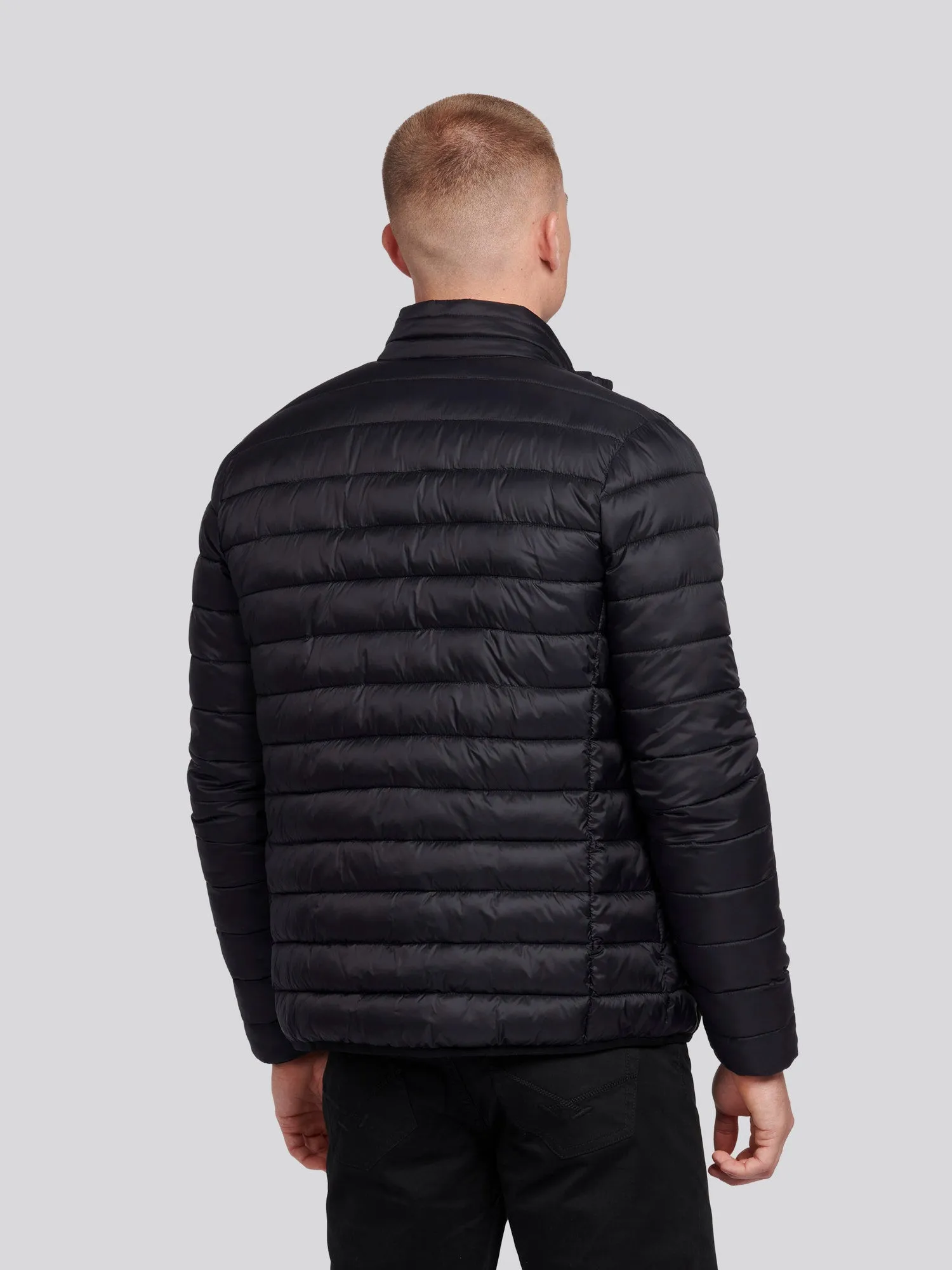 Mens Lightweight Bound Quilted Jacket in Black Bright White DHM