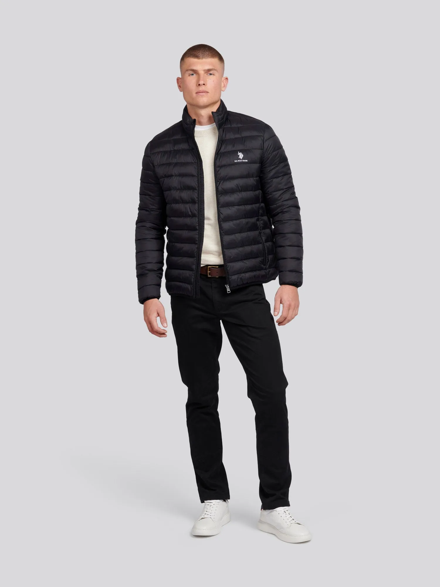 Mens Lightweight Bound Quilted Jacket in Black Bright White DHM
