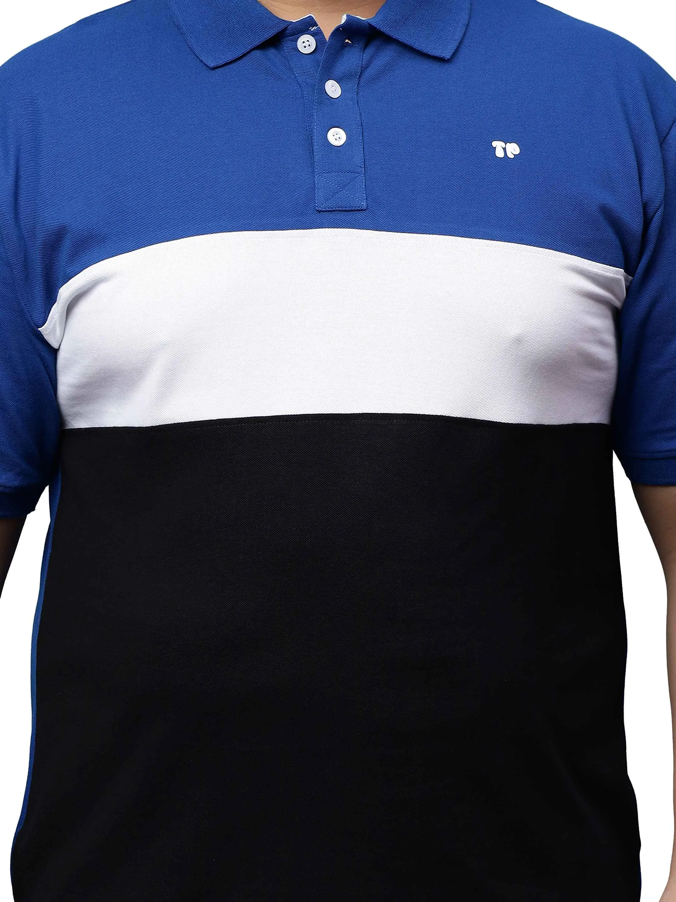 Royal Blue Triple Color Plus Size Polo T-shirt