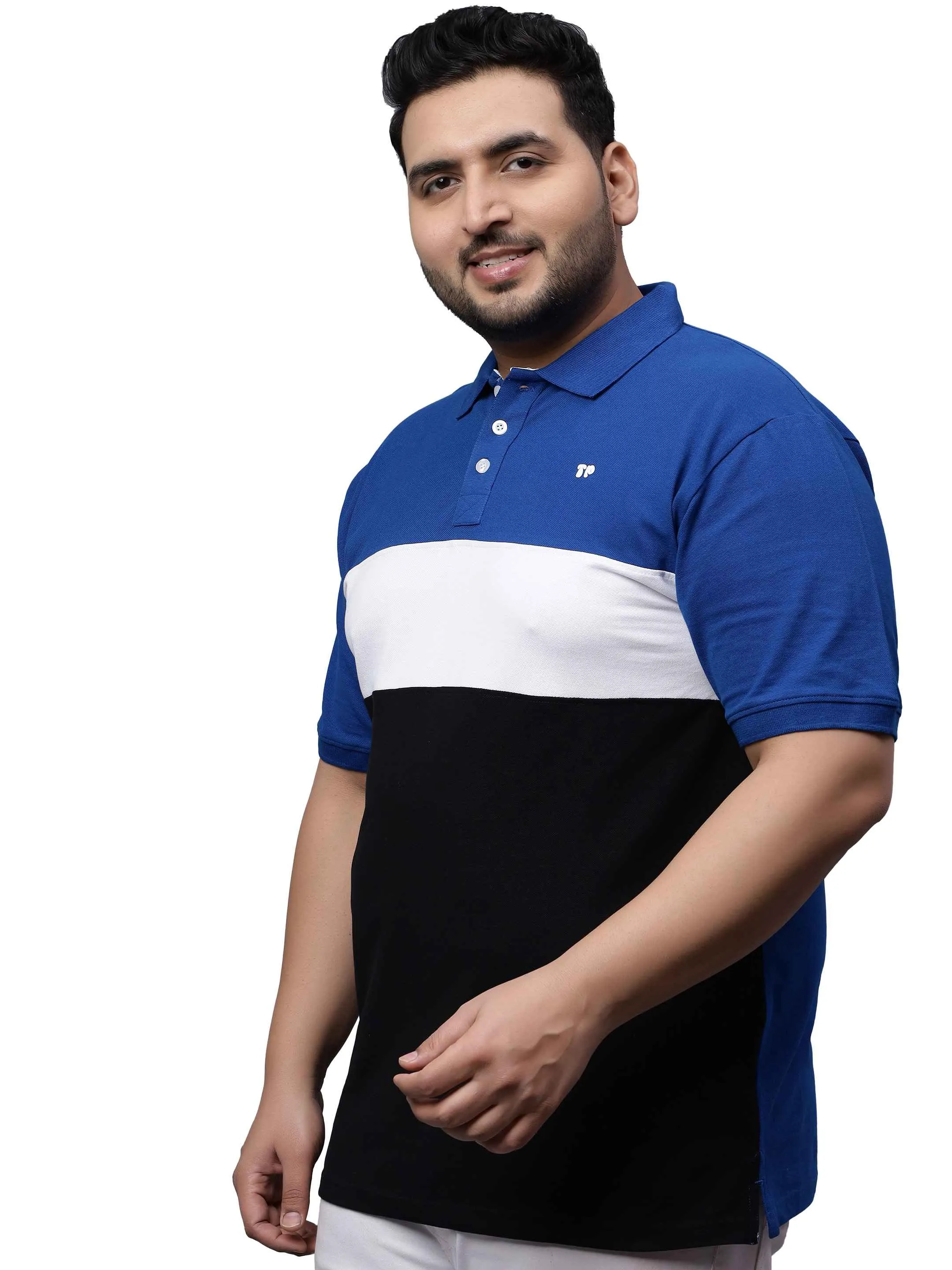 Royal Blue Triple Color Plus Size Polo T-shirt