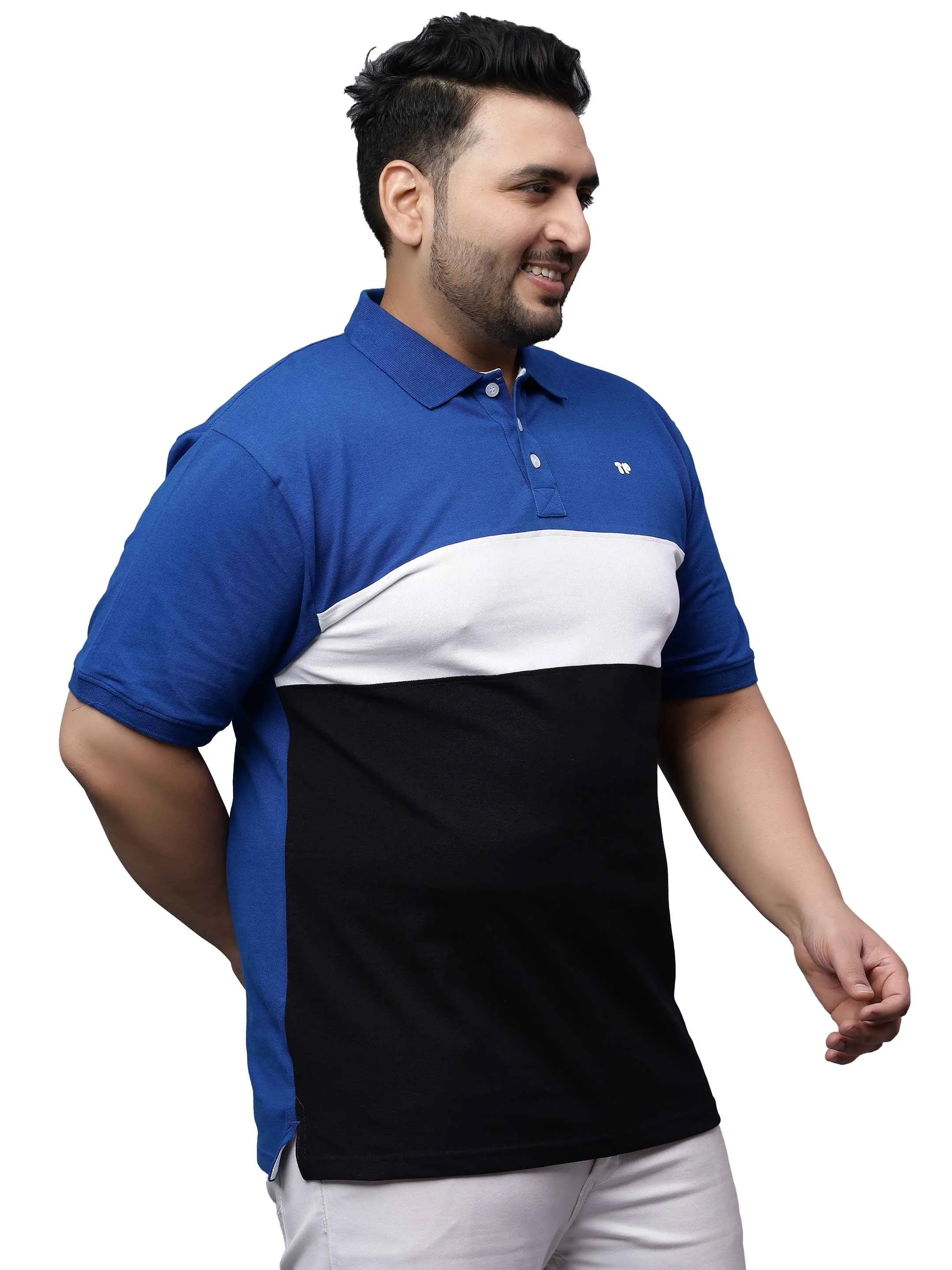 Royal Blue Triple Color Plus Size Polo T-shirt
