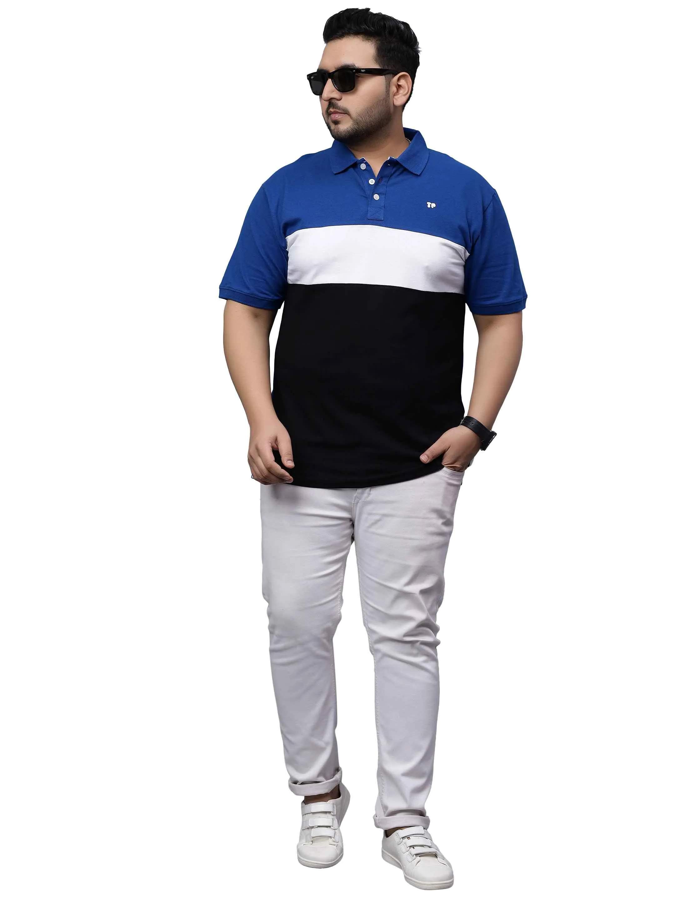 Royal Blue Triple Color Plus Size Polo T-shirt