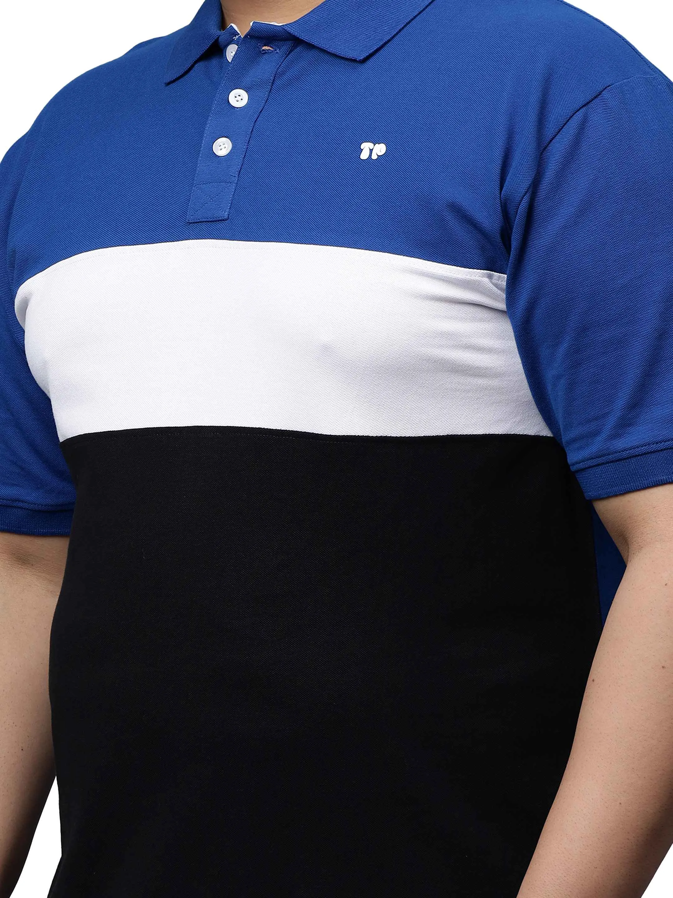 Royal Blue Triple Color Plus Size Polo T-shirt
