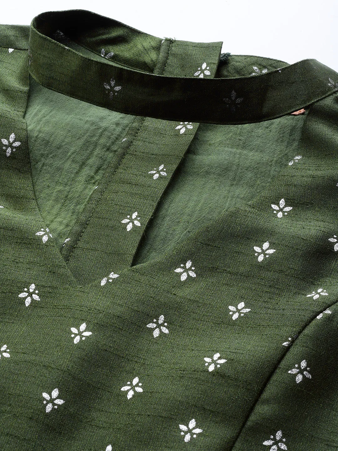 Women Dark Green Silver Foil Choker Neck Top