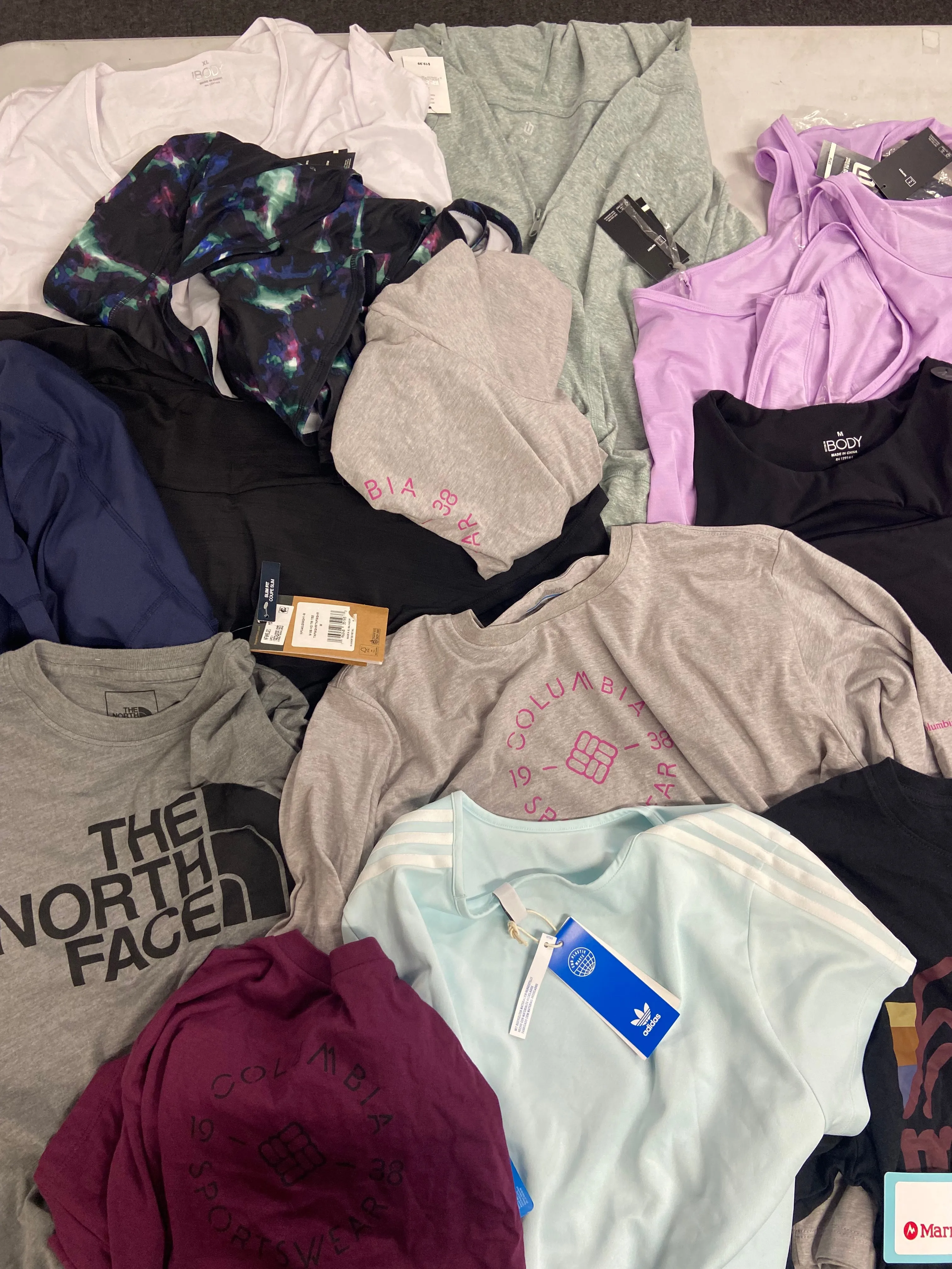 Women's Clothing Activewear Wholesale Lot, MARMOT, THE NORTH FACE, SKECHERS, COLUMBIA and more, 17 items, Shelf Pulls, MSRP $520